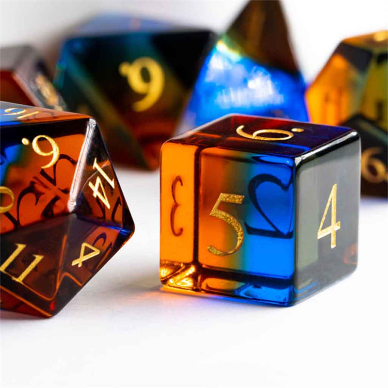 Planeswalkers' Spark Handcrafted Glass Dice Set & Dice Case - Bea DnD Games