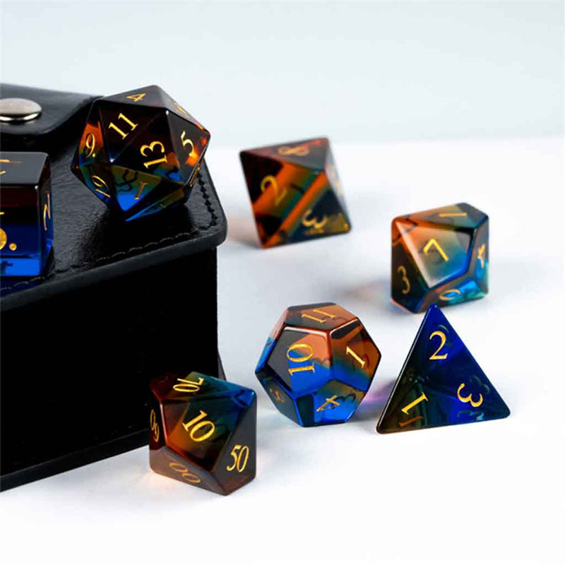 Planeswalkers' Spark Handcrafted Glass Dice Set & Dice Case - Bea DnD Games