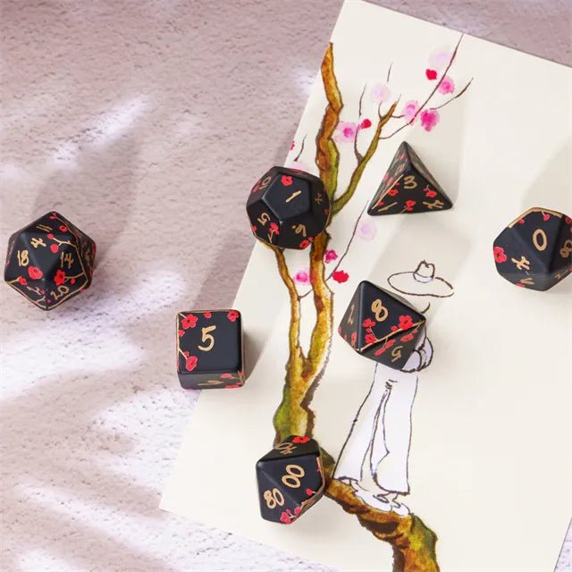 Plum Blossom Handcrafted Dice Set - Bea DnD Games
