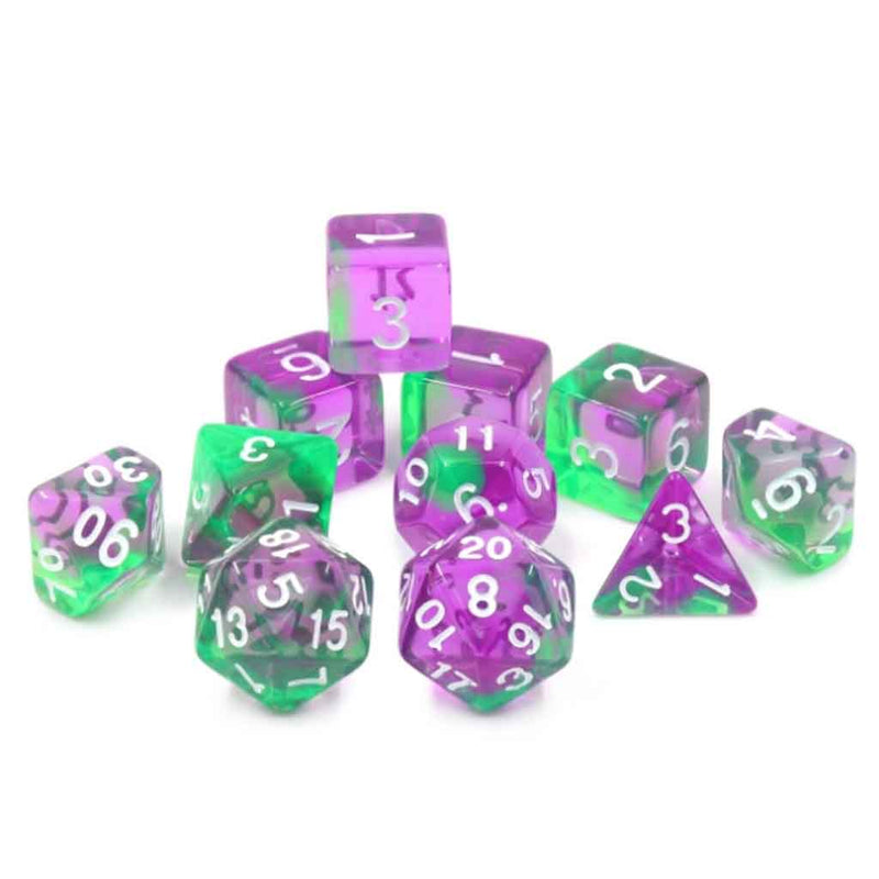 Poison Ivy 11pc Polyhedral Dice Set + Dice Bag - Bea DnD Games
