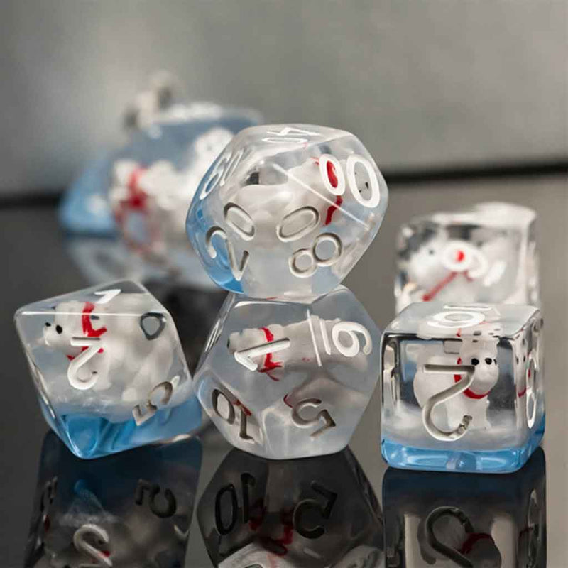 Polar Bear - 7 Piece Polyhedral Dice Set + Dice Bag - Bea DnD Games