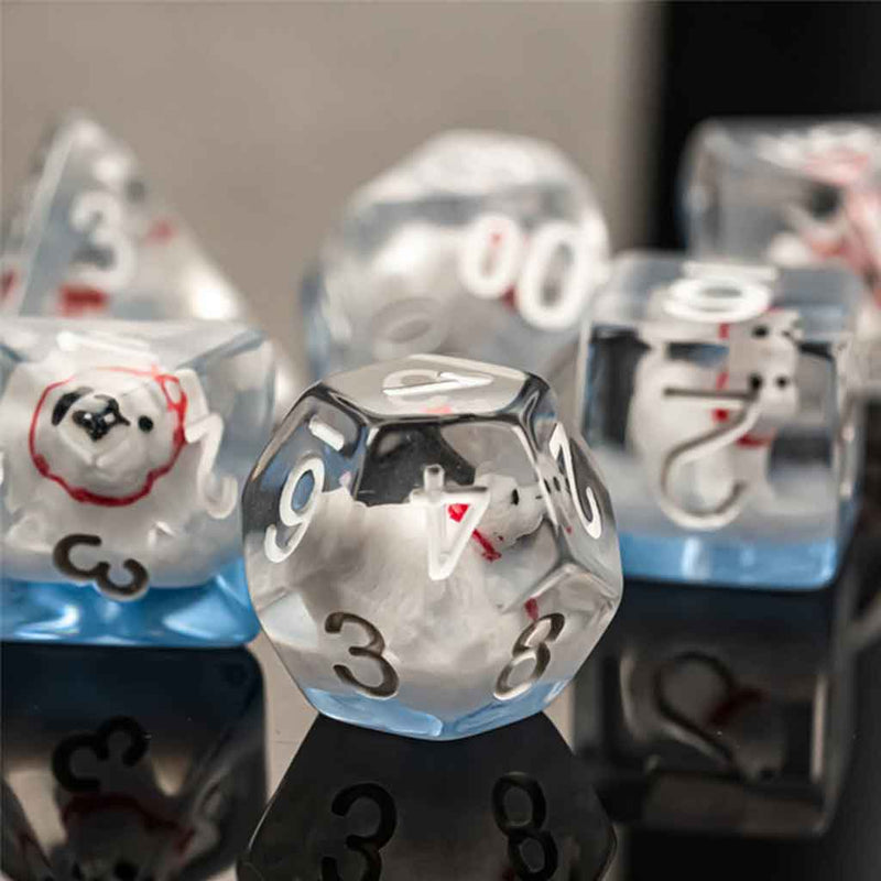 Polar Bear - 7 Piece Polyhedral Dice Set + Dice Bag - Bea DnD Games