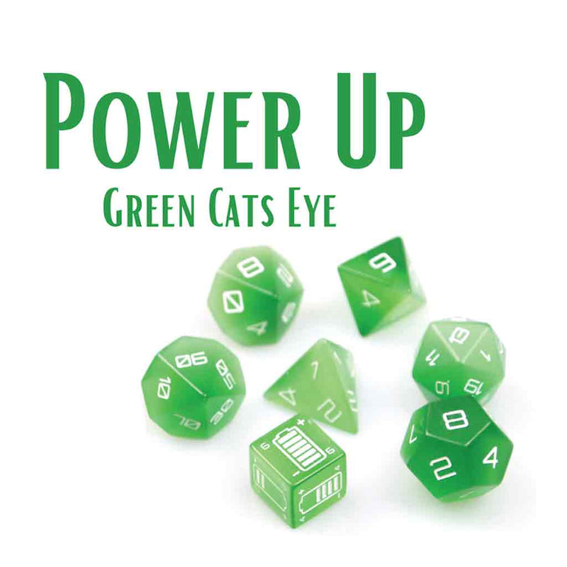 Power Up - Green Cat's Eye Gemstone Dice by Level Up Dice - Bea DnD Games
