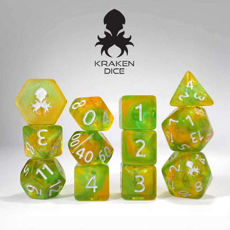 PRAWject 12 Piece Dice Set by Kraken Dice + Dice Bag - Bea DnD Games