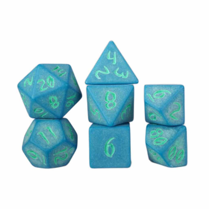 Primeval: Lapis With Green Ink - 7 Piece Polyhedral Dice Set + Dice Bag (Kraken Dice) - Bea DnD Games