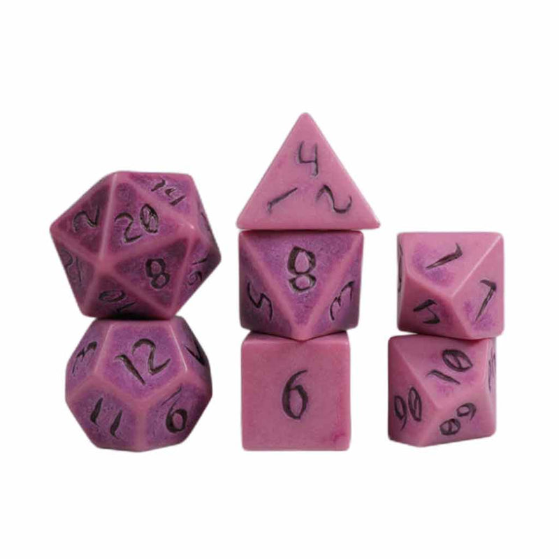 Primeval: Red Clay With Red Ink - 7 Piece Polyhedral Dice Set + Dice Bag (Kraken Dice) - Bea DnD Games
