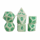 Primeval: White Slate with Green Ink - 7 Piece Polyhedral Dice Set + Dice Bag (Kraken Dice) - Bea DnD Games