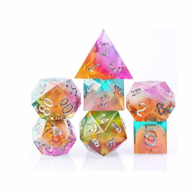 Prismatic Dreams Handcrafted Sharp Edge Dice Set & Dice Case - Bea DnD Games