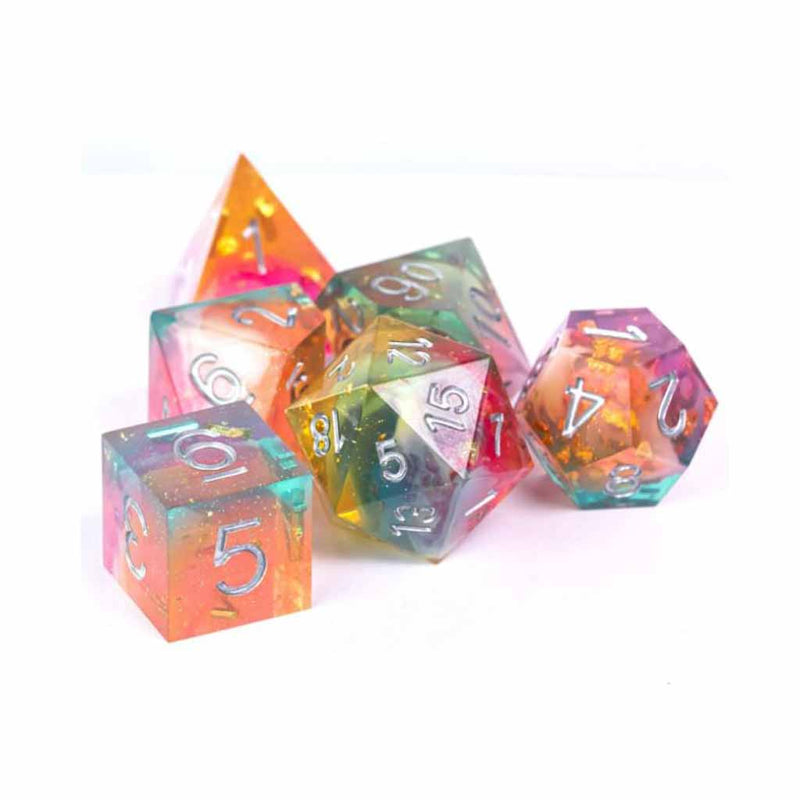Prismatic Dreams Handcrafted Sharp Edge Dice Set & Dice Case - Bea DnD Games
