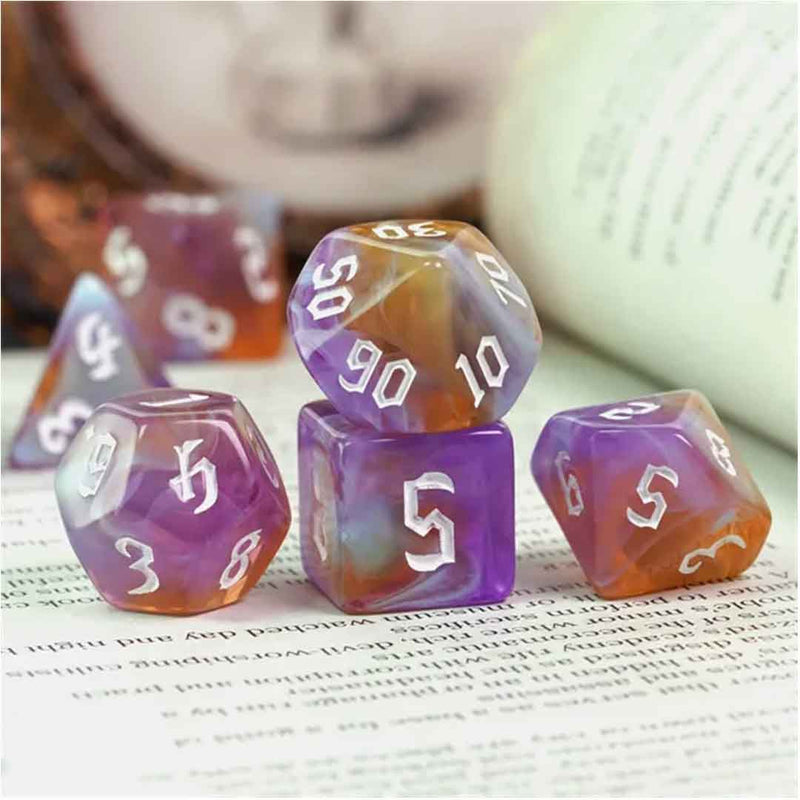 Prismatic Fusion - 7 Piece Polyhedral Dice Set + Dice Bag - Bea DnD Games