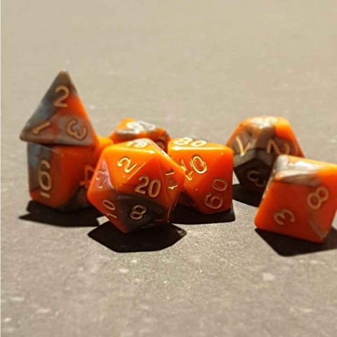 Pumpkin Spice - 7 Piece Polyhedral Dice Set + Dice Bag - Bea DnD Games