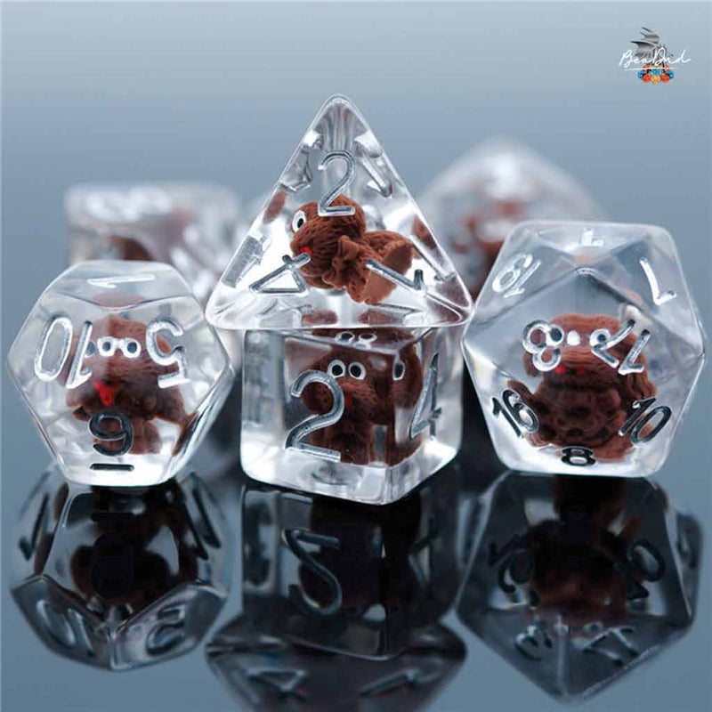 Puppy Dice - 7 Piece Polyhedral Dice Set + Dice Bag - Bea DnD Games