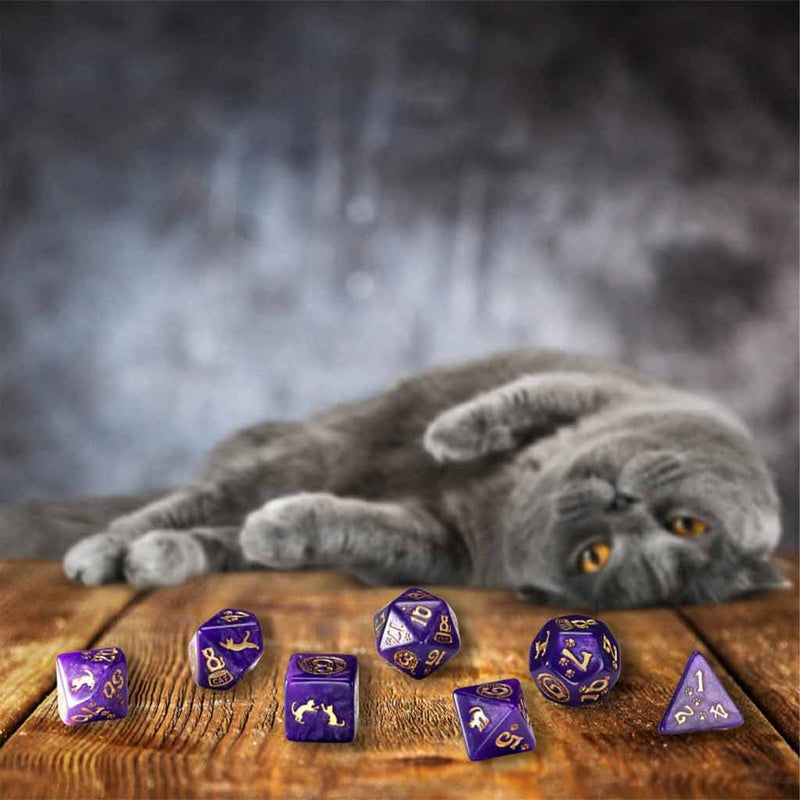 Purrito the Cat 7pc Polyhedral Dice Set by Q Workshop - Bea DnD Games