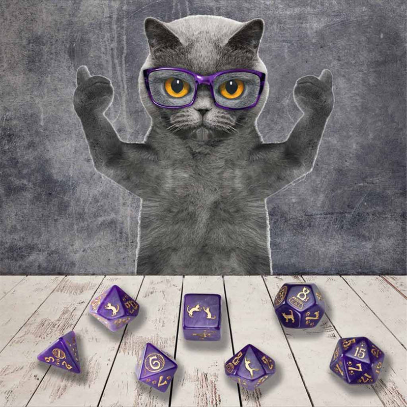 Purrito the Cat 7pc Polyhedral Dice Set by Q Workshop - Bea DnD Games
