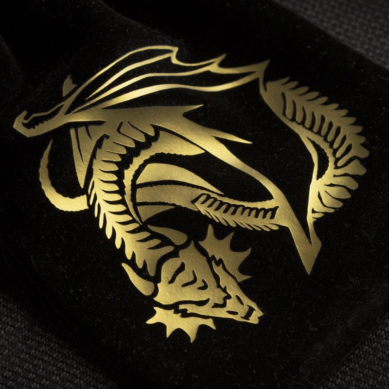 Q Workshop Dragon Black & Golden Velour Dice Bag - Bea DnD Games