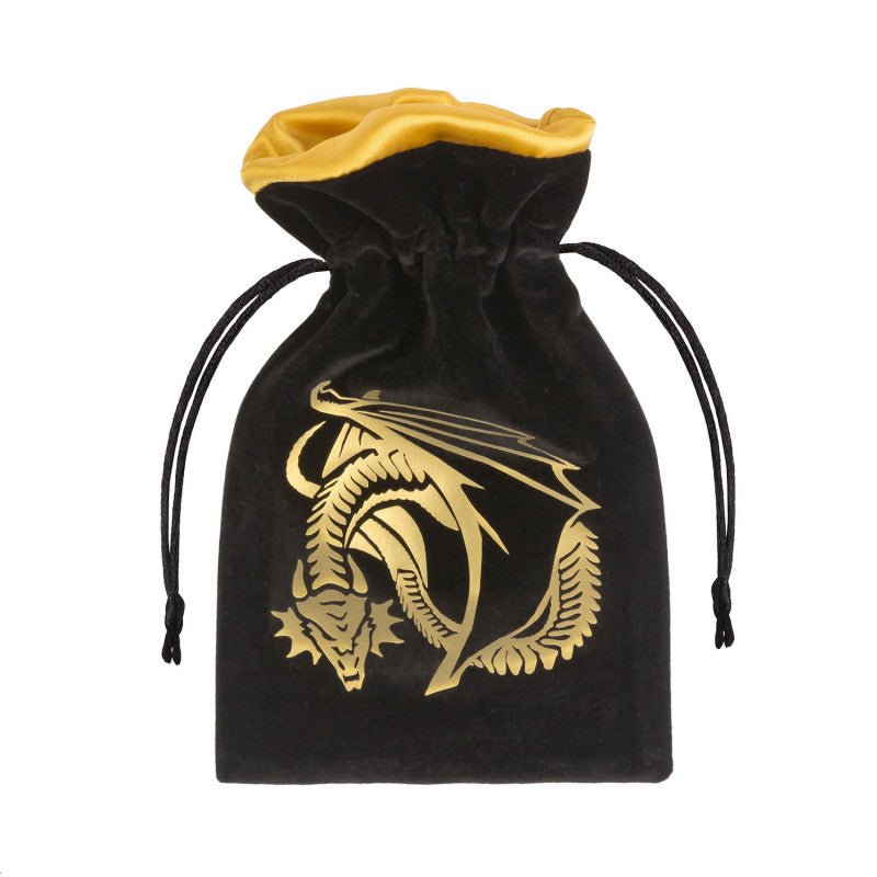 Q Workshop Dragon Black & Golden Velour Dice Bag - Bea DnD Games