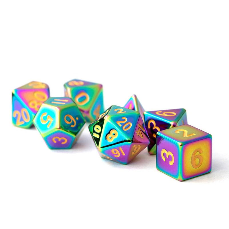 Rainbow Sorcerer - 7 Piece Metal Polyhedral Dice Set & Dice Case ($10 from the sale of each set donated to Rainbow Youth) - Bea DnD Games
