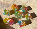 Rainbow Swirl New Zealand Made Handcrafted Dice Set by Tui Dice - Bea DnD Games