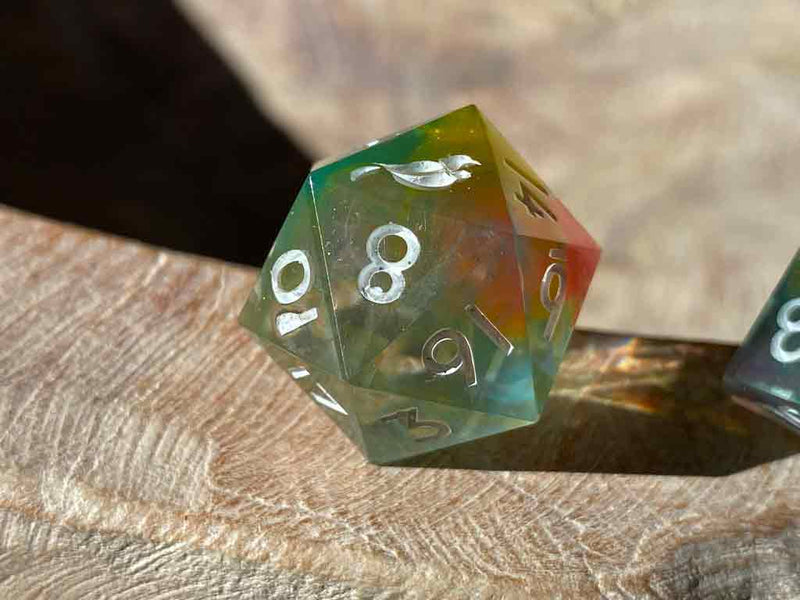Rainbow Swirl New Zealand Made Handcrafted Dice Set by Tui Dice - Bea DnD Games