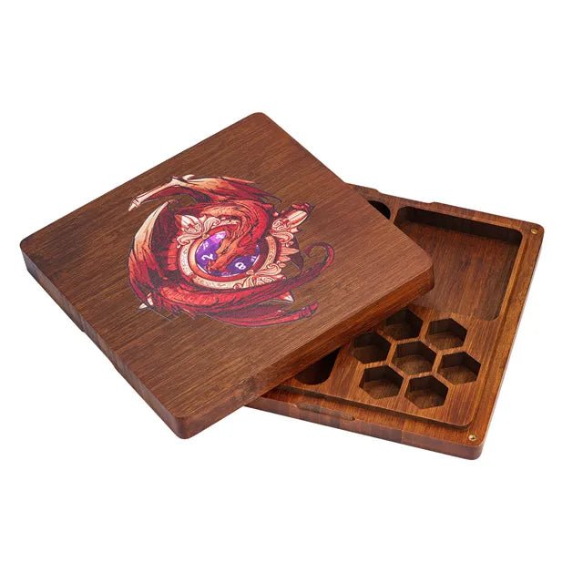 Red Dragon Bamboo Dice Case - Bea DnD Games