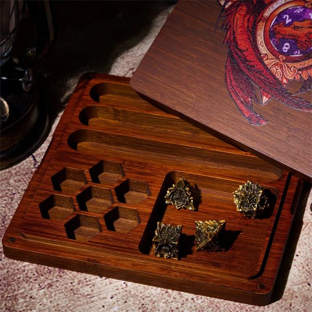 Red Dragon Bamboo Dice Case - Bea DnD Games
