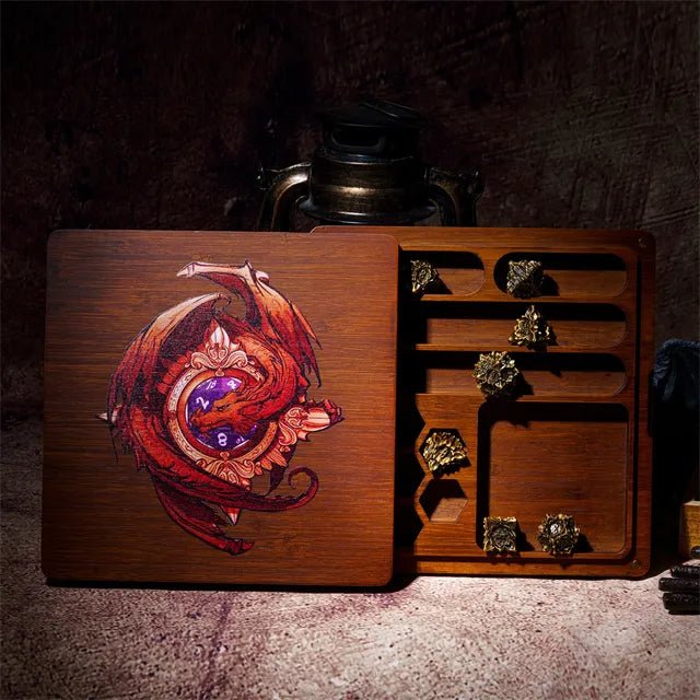 Red Dragon Bamboo Dice Case - Bea DnD Games