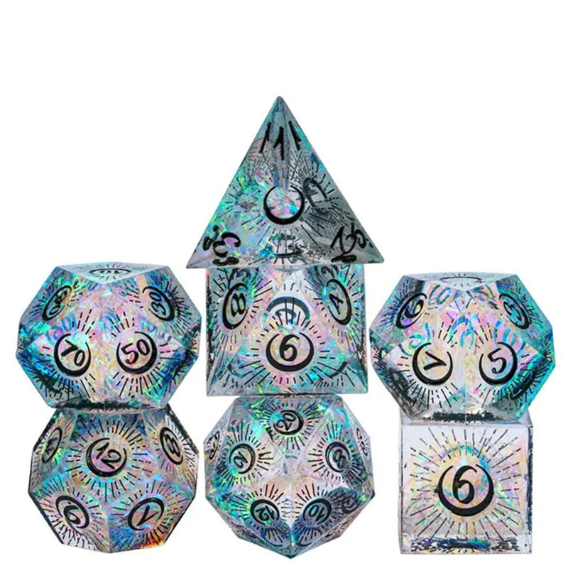 Rising Moon Handcrafted Sharp Edge Dice Set & Dice Case - Bea DnD Games