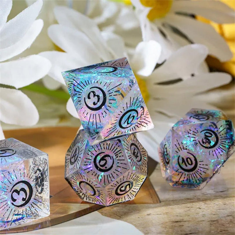 Rising Moon Handcrafted Sharp Edge Dice Set & Dice Case - Bea DnD Games