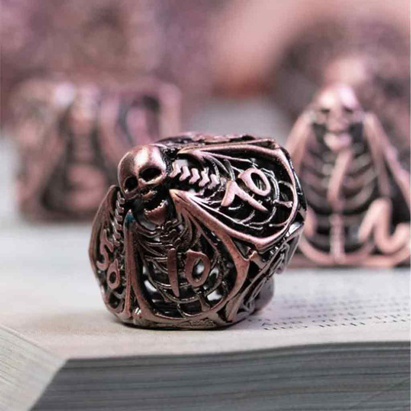 Rolling Dead 7 Piece Hollow Metal Polyhedral Dice Set & Dice Case - Bea DnD Games