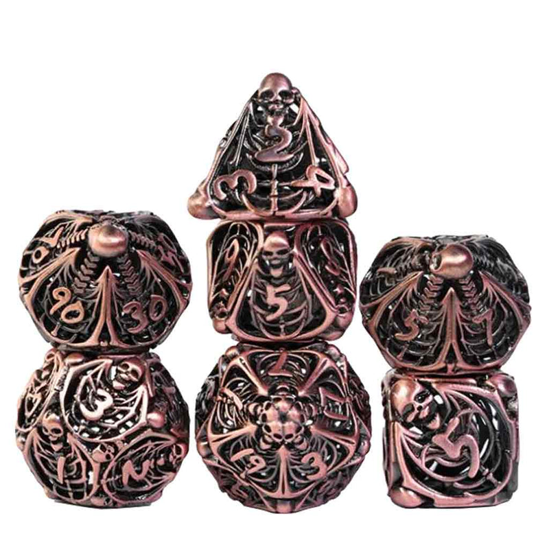 Rolling Dead 7 Piece Hollow Metal Polyhedral Dice Set & Dice Case - Bea DnD Games