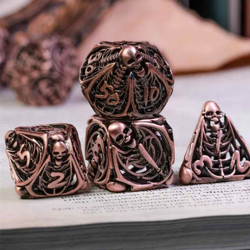 Rolling Dead 7 Piece Hollow Metal Polyhedral Dice Set & Dice Case - Bea DnD Games