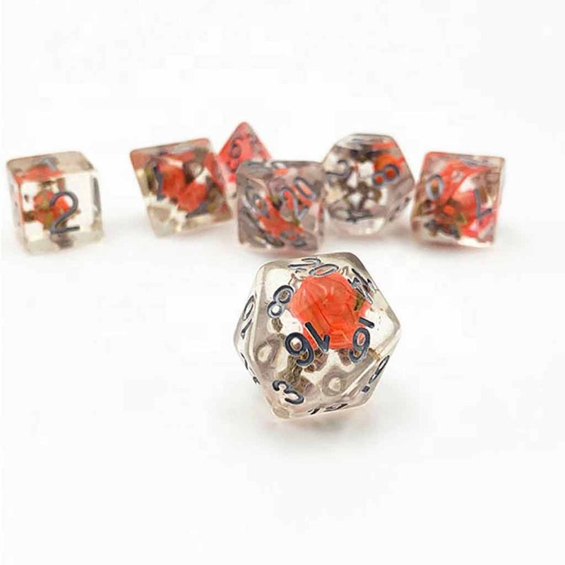 Rosa Tropicana - 7 Piece Polyhedral Dice Set + Dice Bag - Bea DnD Games