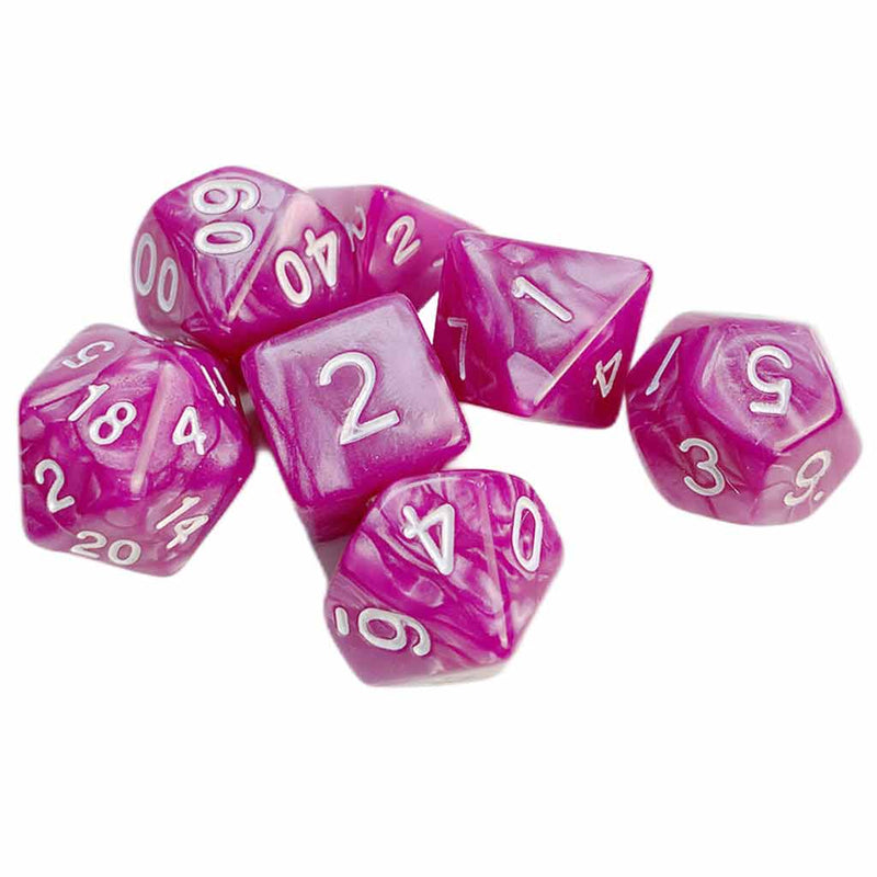 Rosé All Day 7 Piece Polyhedral Dice Set + Dice Bag - Bea DnD Games