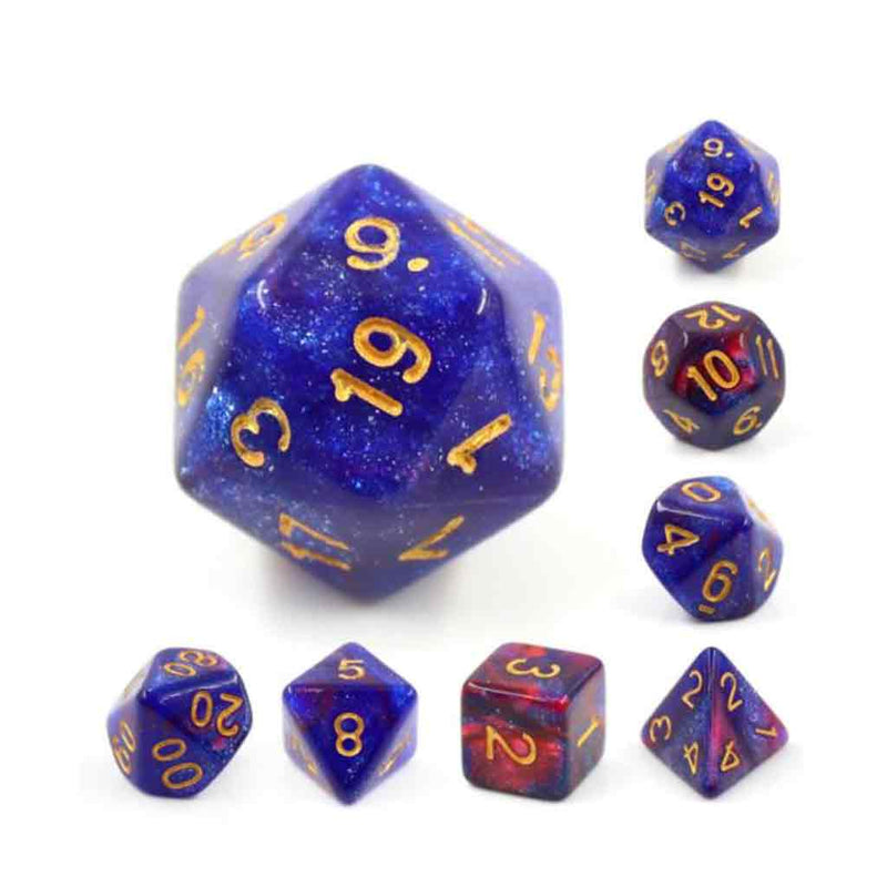 Rose Galaxy - 7 Piece Polyhedral Dice Set + Dice Bag - Bea DnD Games