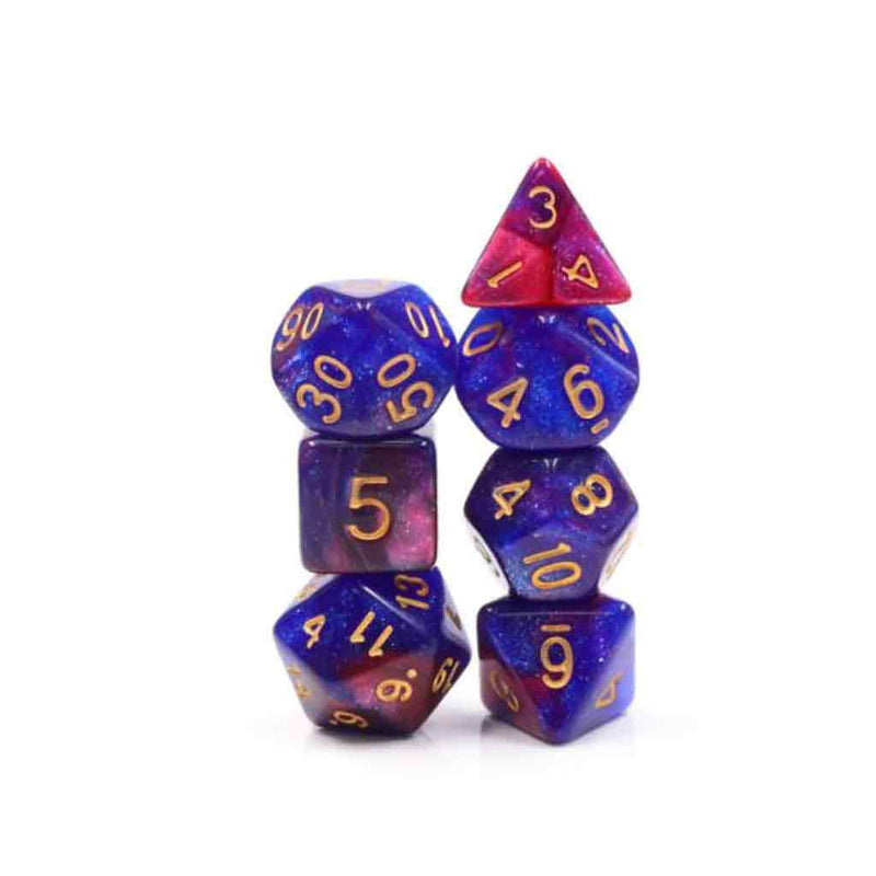 Rose Galaxy - 7 Piece Polyhedral Dice Set + Dice Bag - Bea DnD Games