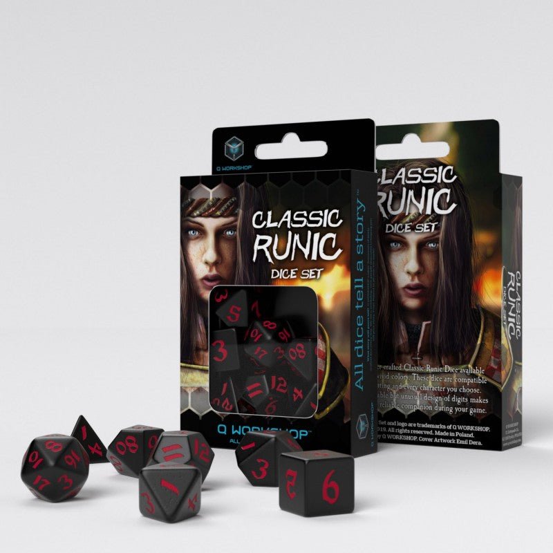 Runic Black & Red Dice Set by Q Workshop - Bea DnD Games