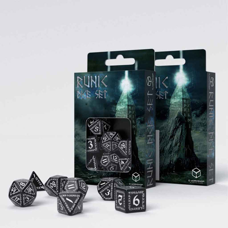 Runic Black & White Glow-In-The-Dark Dice Set by Q Workshop - Bea DnD Games