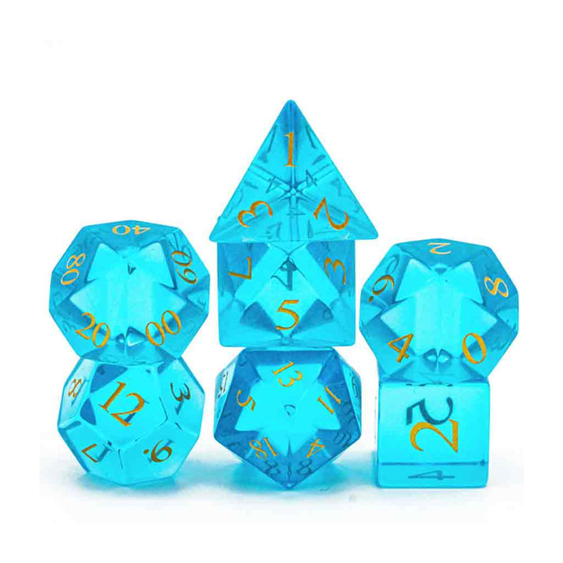 Sapphire Dragon Handcrafted Glass Dice Set & Dice Case - Bea DnD Games