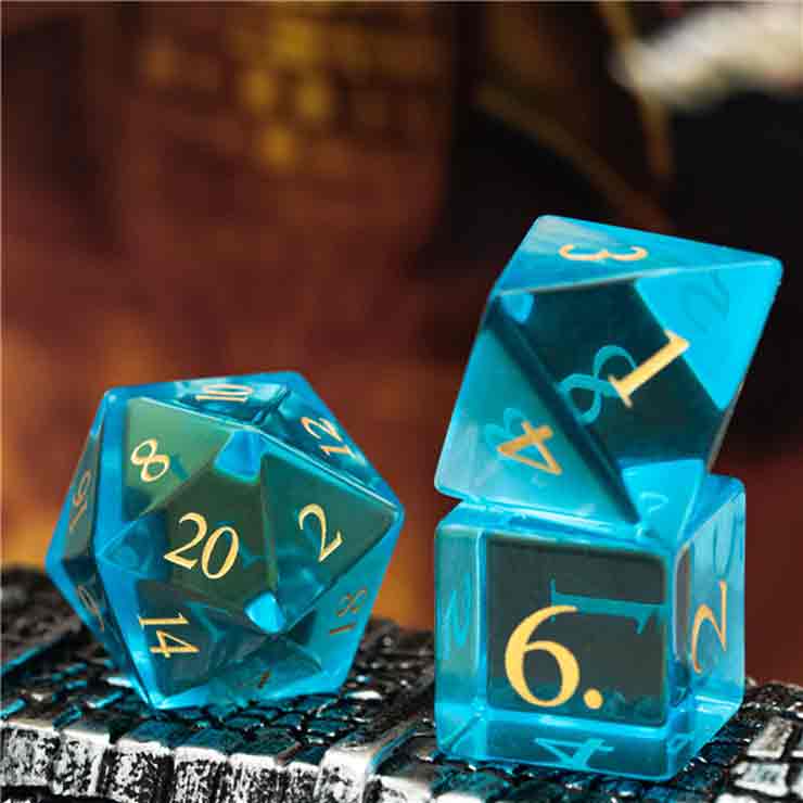 Sapphire Dragon Handcrafted Glass Dice Set & Dice Case - Bea DnD Games