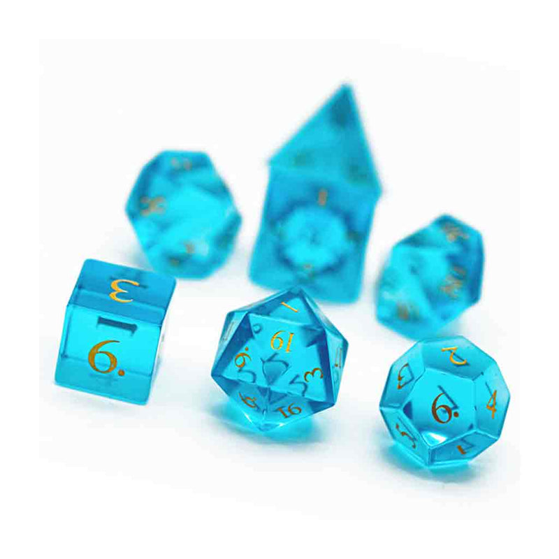 Sapphire Dragon Handcrafted Glass Dice Set & Dice Case - Bea DnD Games