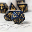 Saturnalia Handcrafted Blue Goldstone Dice Set & Dice Case - Bea DnD Games