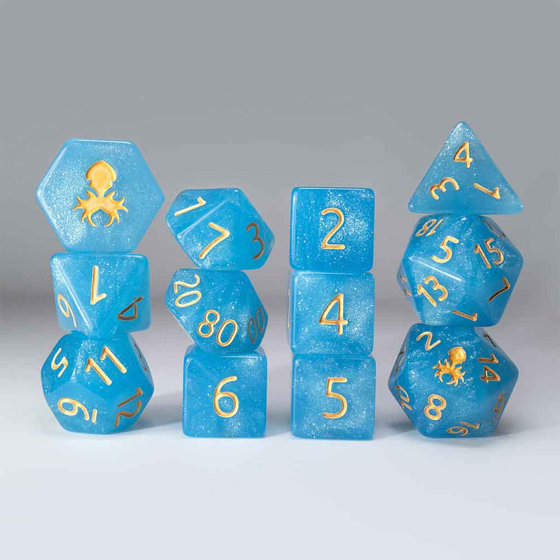 Sea Stout 12 Piece Dice Set with Gold Ink + Dice Bag (Kraken Dice) - Bea DnD Games