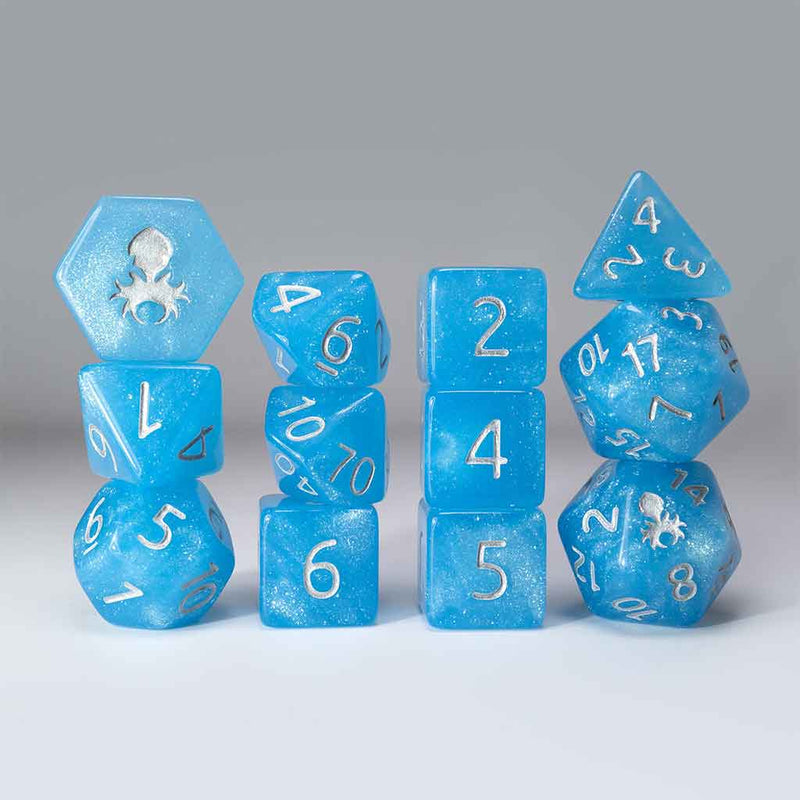 Sea Stout 12 Piece Dice Set with Silver Ink + Dice Bag (Kraken Dice) - Bea DnD Games