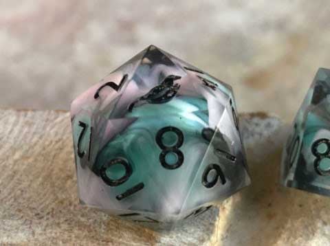 Seafoam & Sakura New Zealand Made Handcrafted Dice Set by Tui Dice - Bea DnD Games