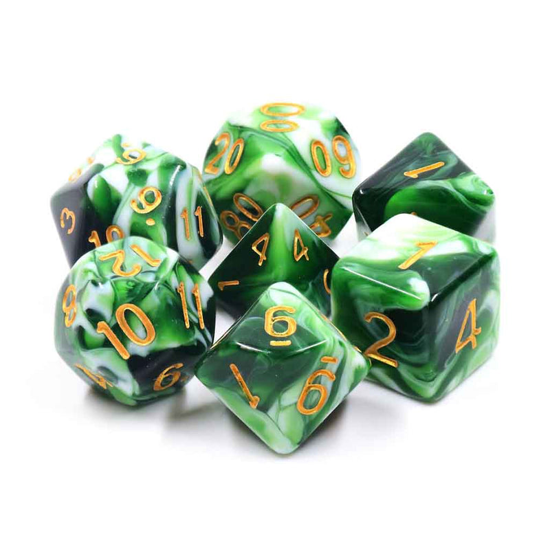 Sherwood Forest - 7 Piece Polyhedral Dice Set + Dice Bag - Bea DnD Games