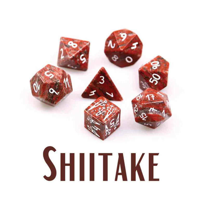 Shiitake - Red Granite Gemstone Dice by Level Up Dice - Bea DnD Games