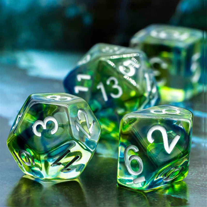 Silvanus' Rapture - 7 Piece Polyhedral Dice Set + Dice Bag - Bea DnD Games