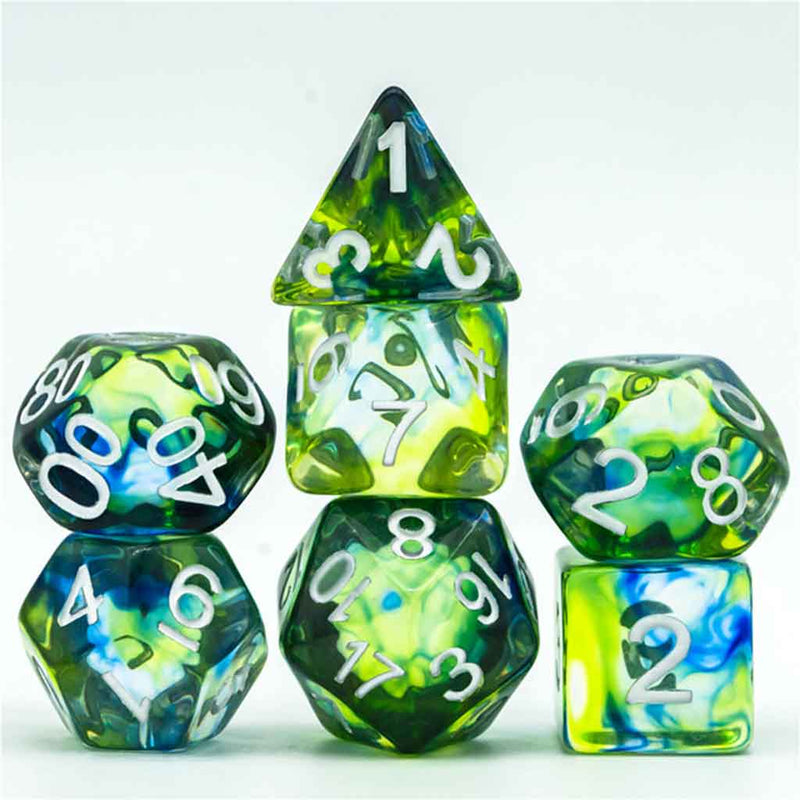 Silvanus' Rapture - 7 Piece Polyhedral Dice Set + Dice Bag - Bea DnD Games