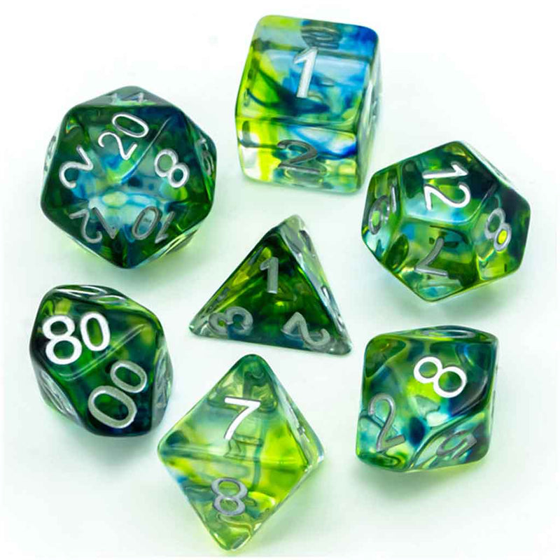 Silvanus' Rapture - 7 Piece Polyhedral Dice Set + Dice Bag - Bea DnD Games