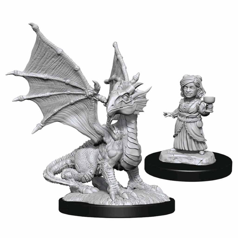 Silver Dragon Wyrmling & Halfling Friend Nolzur's Marvelous Unpainted Miniatures - Bea DnD Games